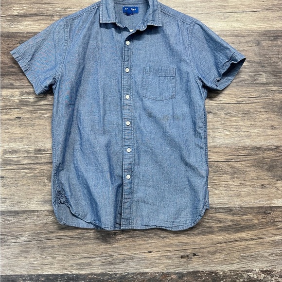 Arizona Jean Company Harley Davidson Patch Blue Button Down Shirt Short Sleeves - Picture 1 of 3
